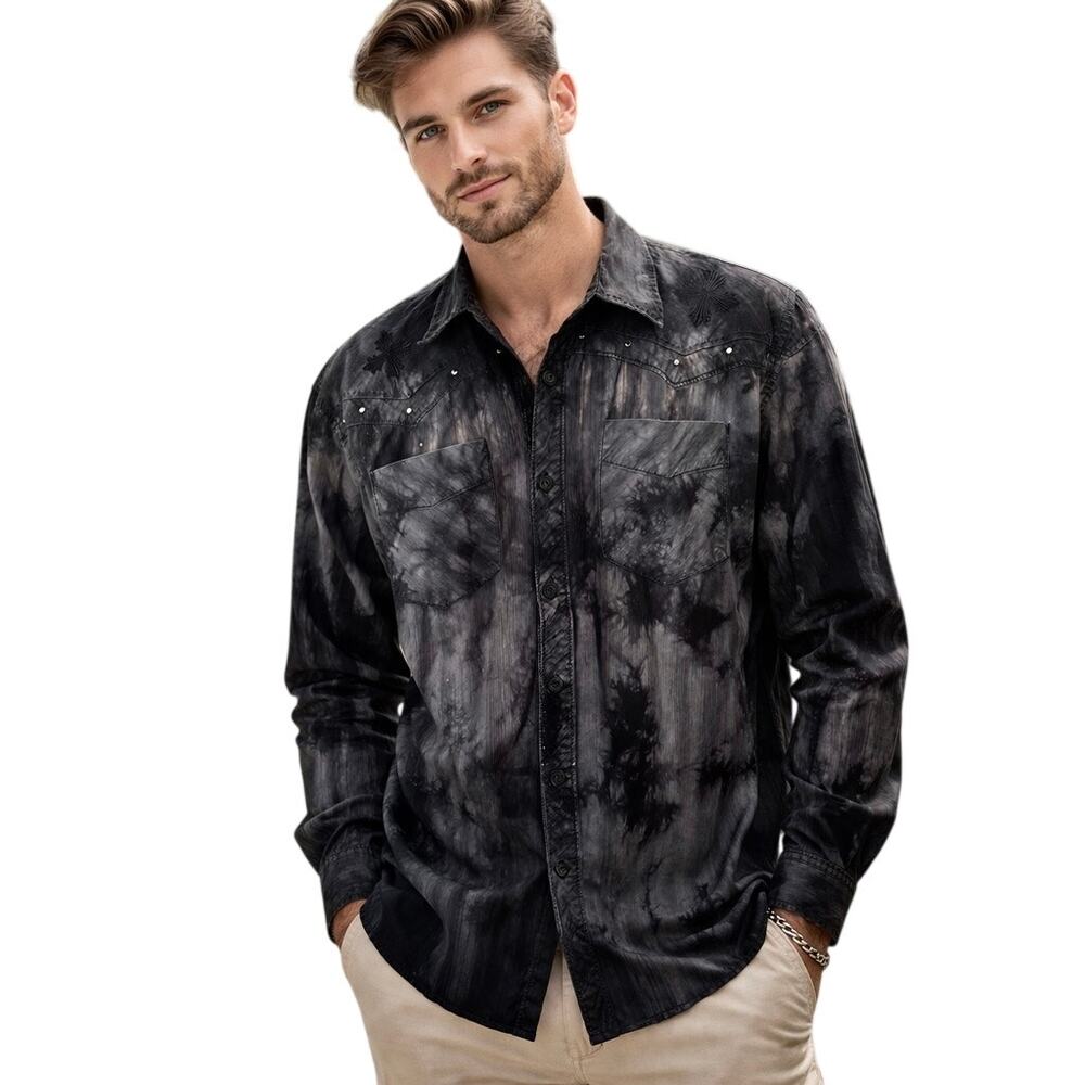 Vintage Y2K Affliction Tie Dye Embroidered Studded Shirt Goth Grunge Indie 2X